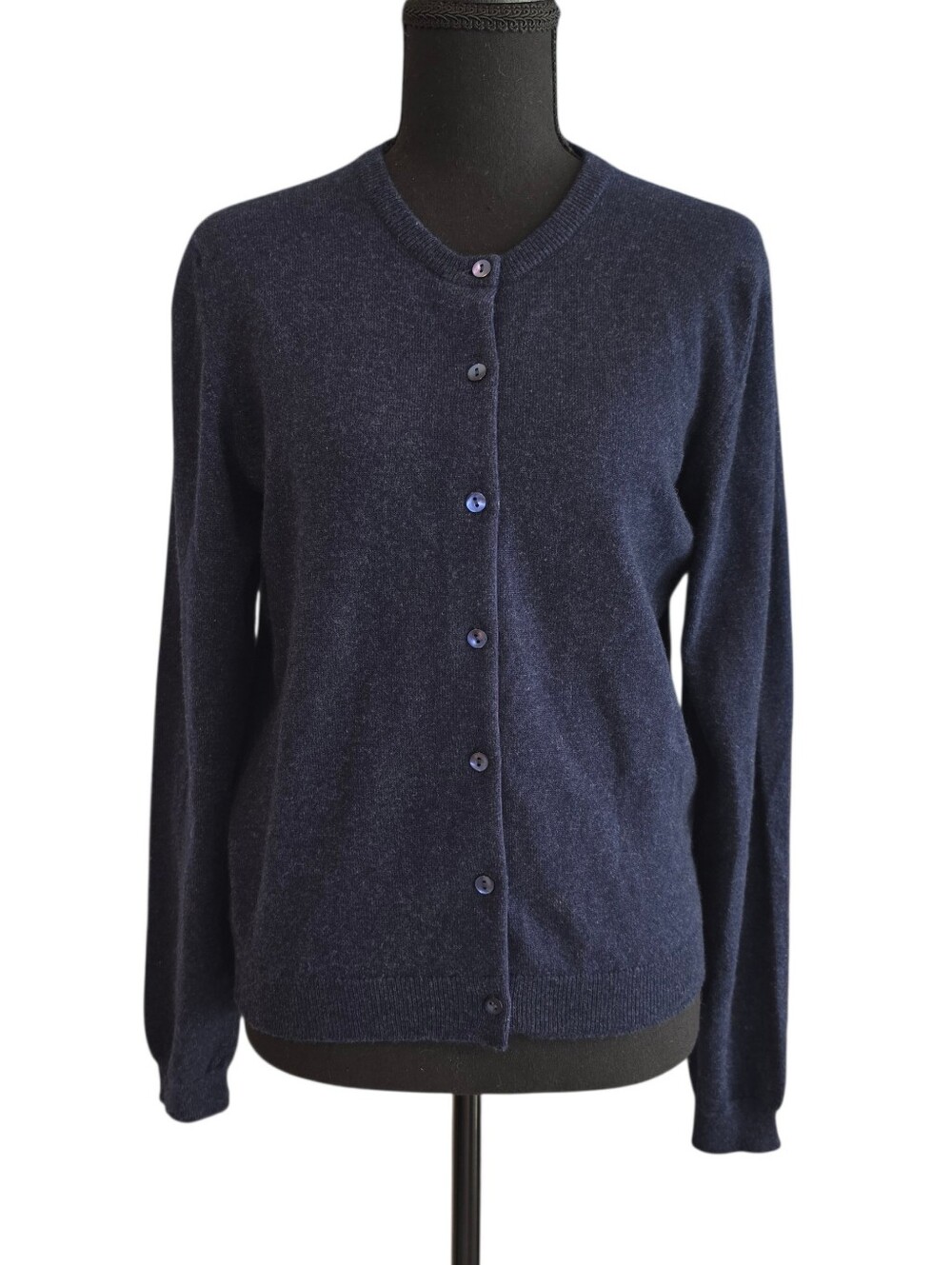 Neiman Marcus Cashmere Cardigan Heather Navy Blue Medium